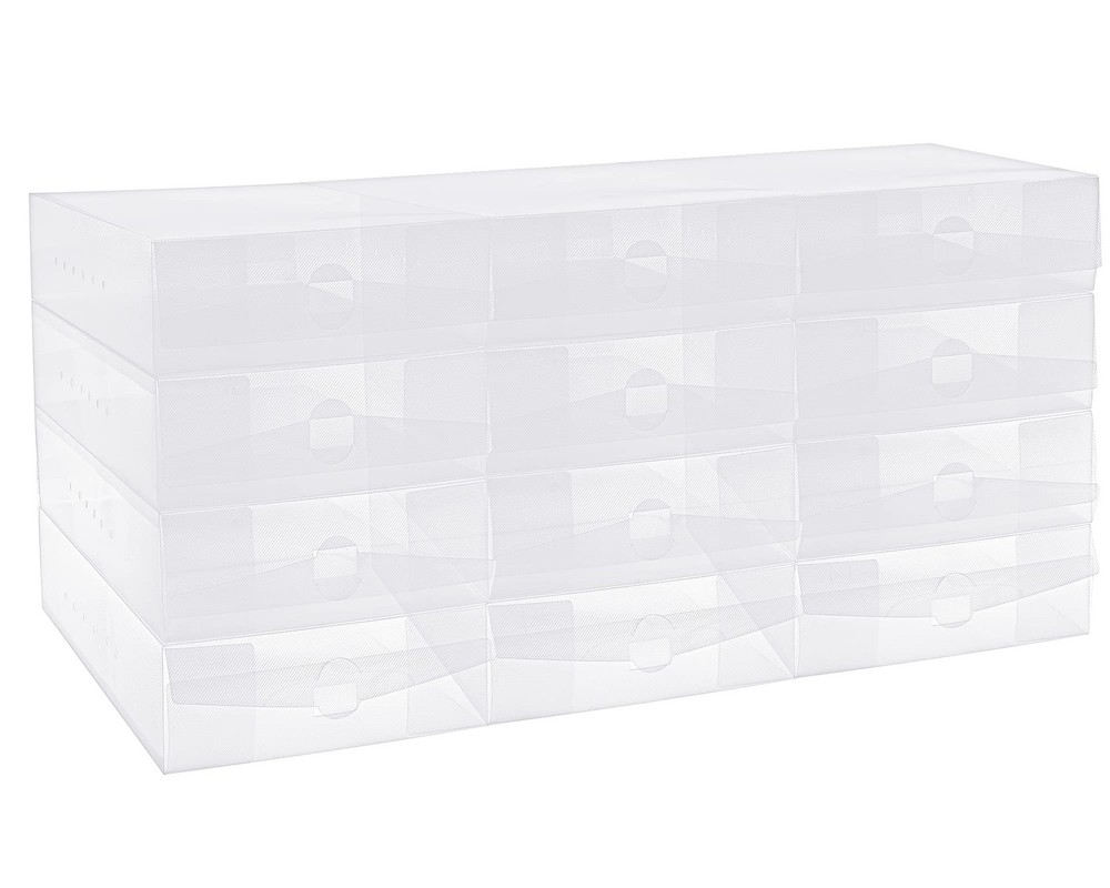 12 Pcs Boot Box Clear Plastic Stackable Shoe Storage Organizer Foldable Heavy...