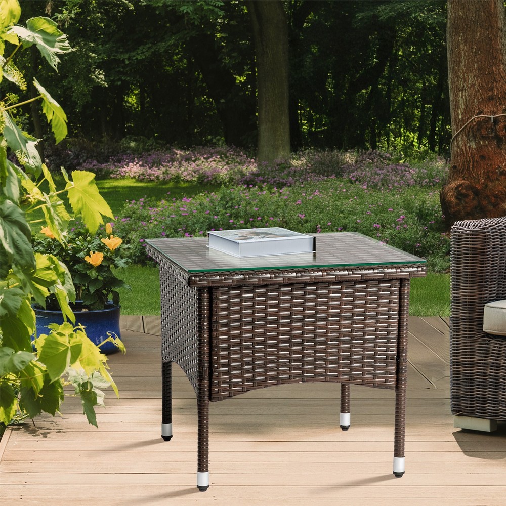 20" Patio Side Table, Outdoor Patio Wicker Square End Table, Brown