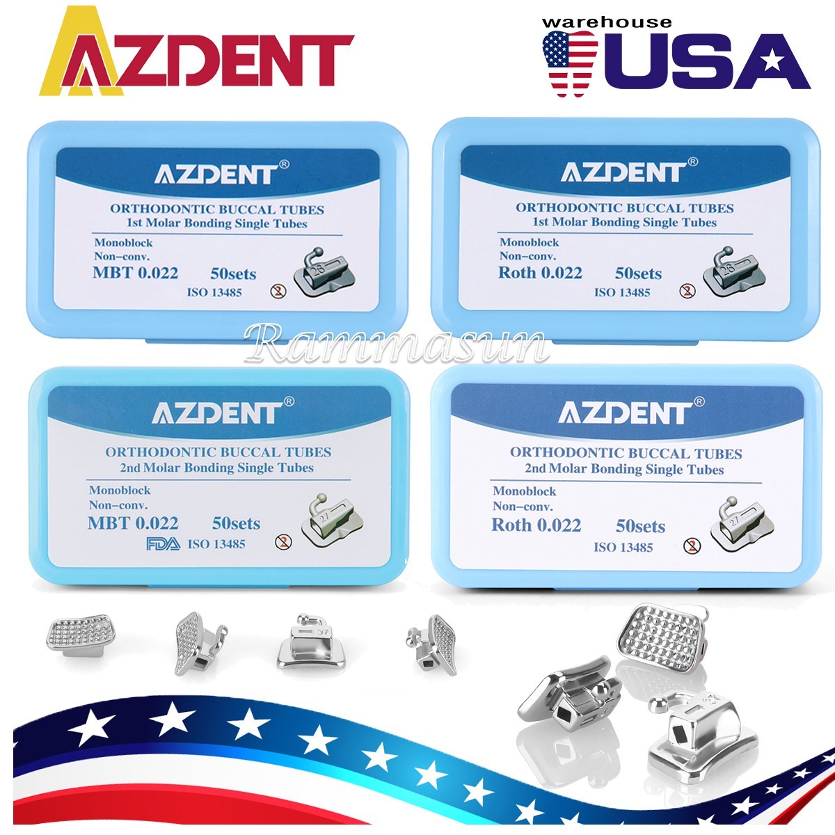 50Set AZDENT Dental ortodoncia tubo bucal unible monobloque no Conv MBT/Roth 022