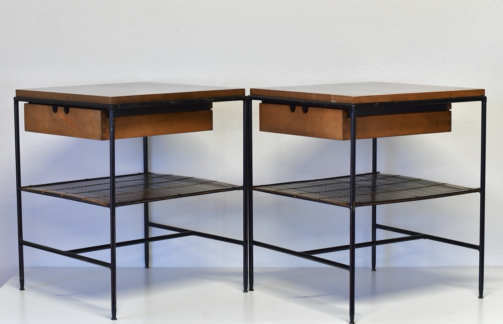 Mid Century Modern Pair of PAUL MCCOBB Wrought Iron PLANNER GROUP End Tables