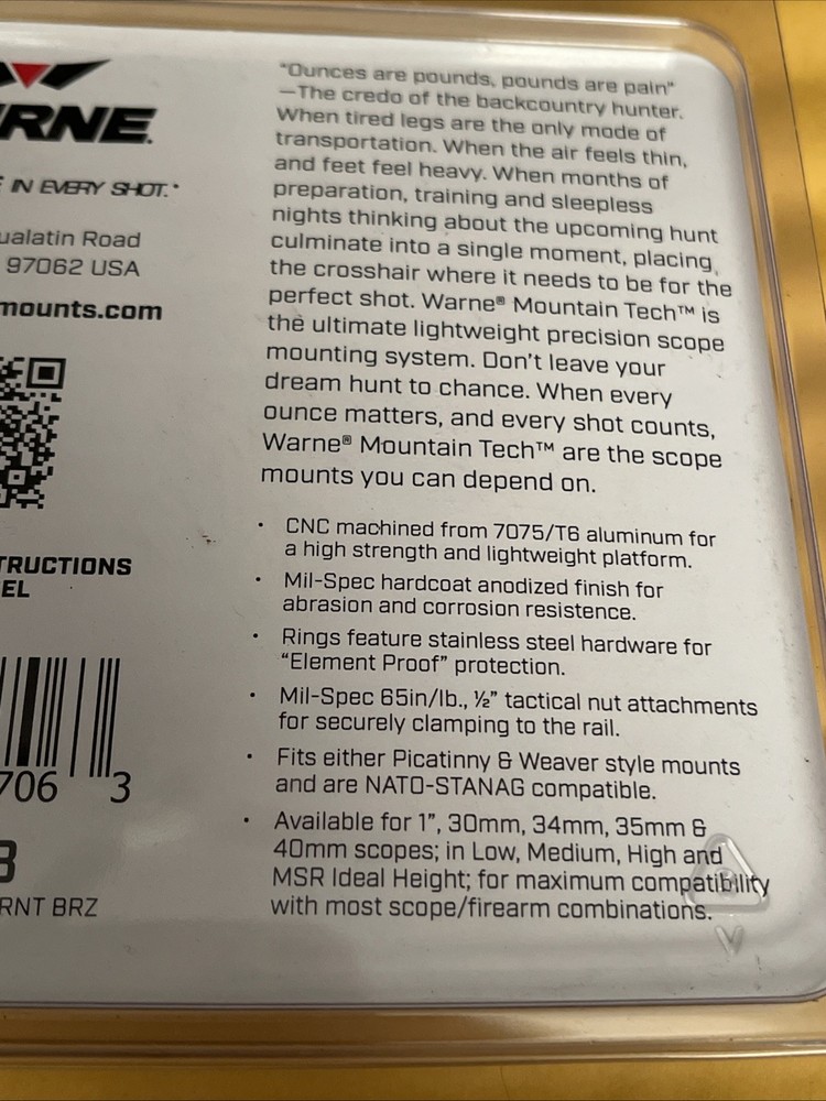 Warne 7201bb Bronze Medium Scope Rings! ( H2 )