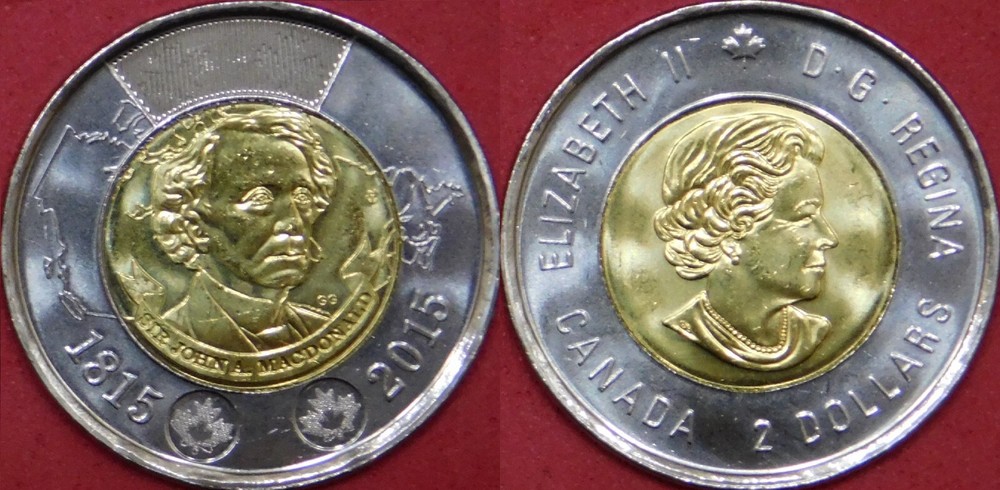 Brilliant Uncirculated 2015 Canada John MacDonald 2 Dollars From Mint's Roll