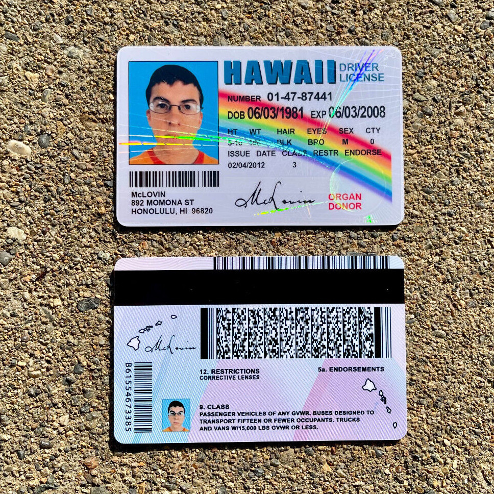 🌈🤓 McLovin ID CARD Movie Superbad Mc Lovin with "HOLOGRAM" 🌈🤓