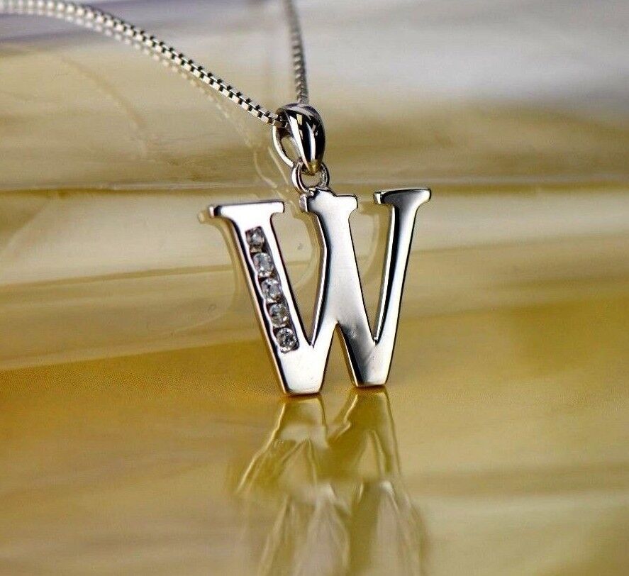 925 Sterling Silver Initial Letter CZ Pendant