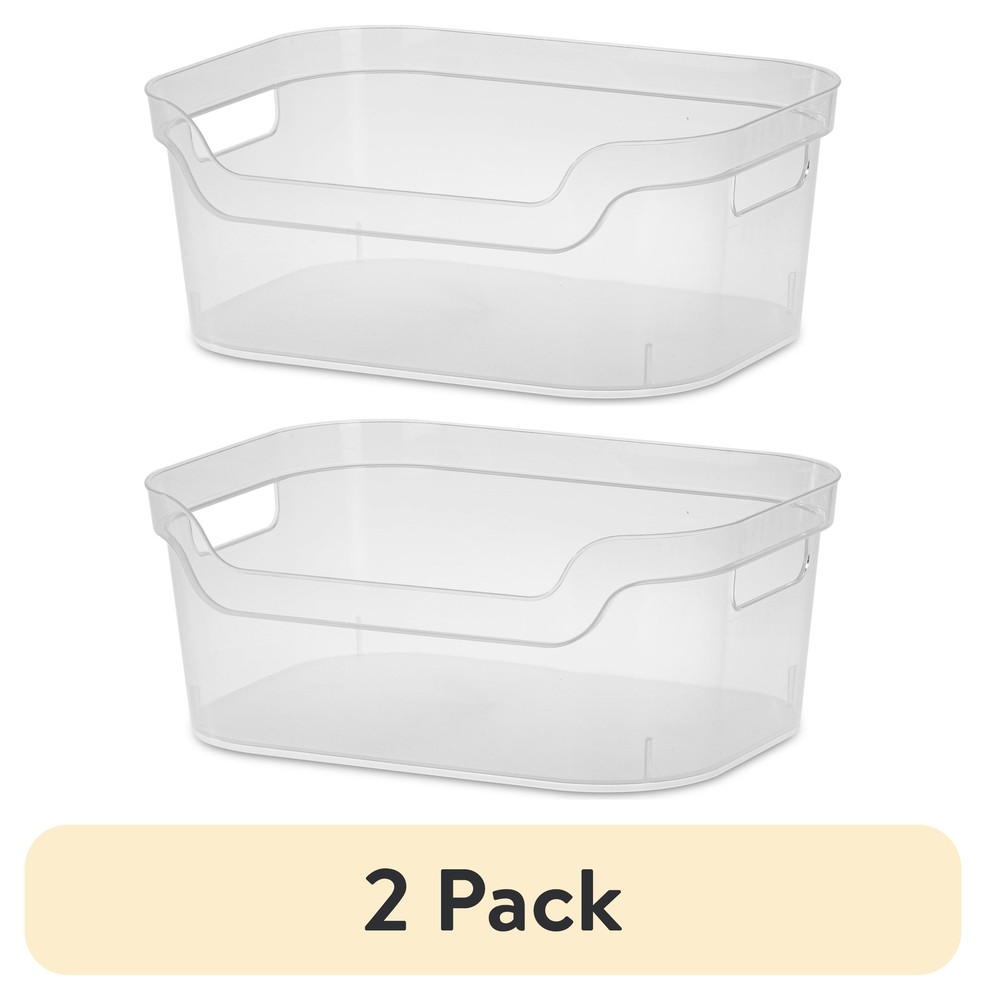 (4 pack) Medium Open Bin, Clear Plastic, Easy Access Bin with Scoop Front