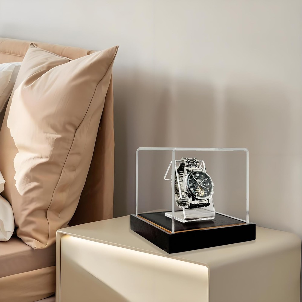 Single Watch Display Case, 3mm Clear Acrylic Watch Box with Solid Wood Base, ...