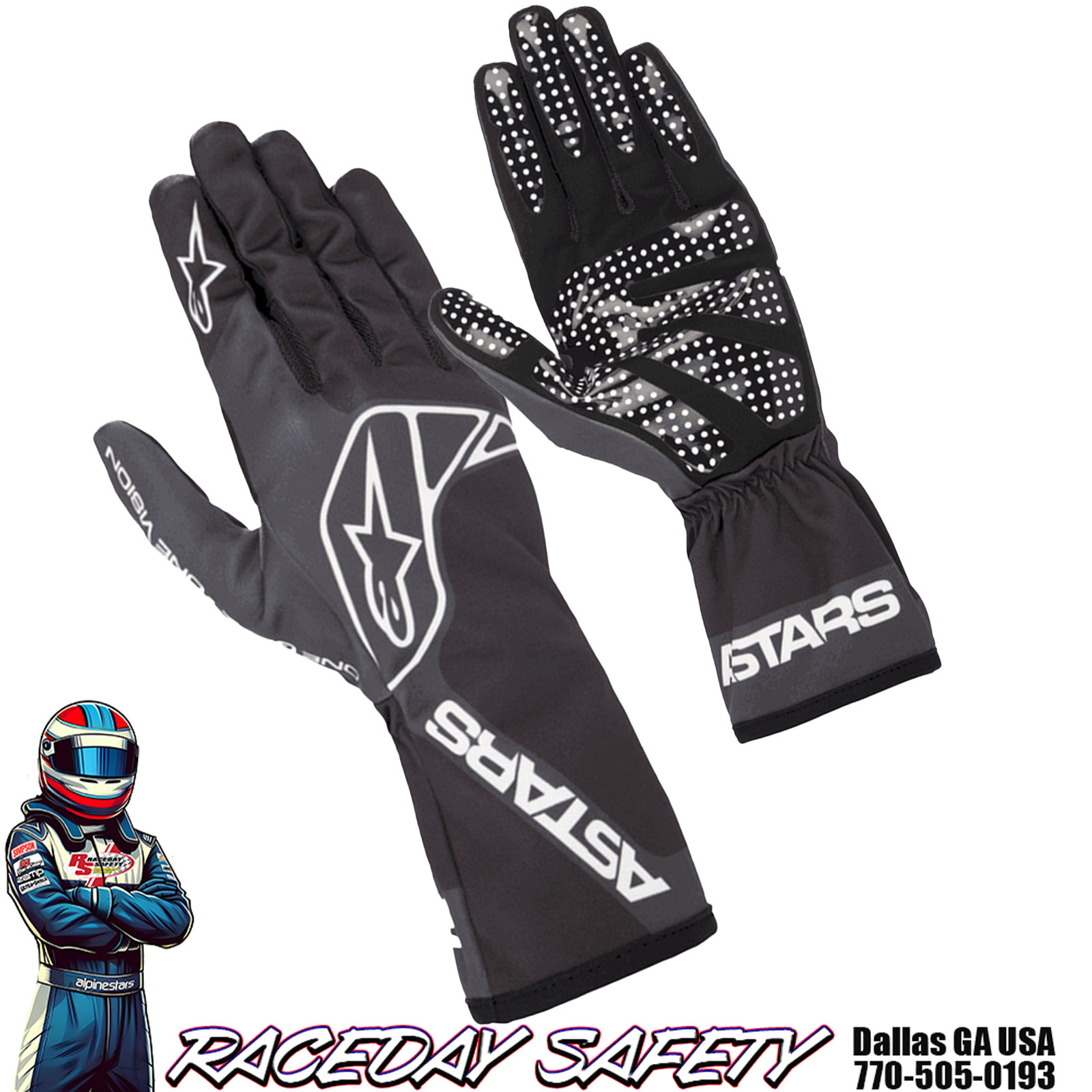 Alpinestars Tech-1 K RACE V2 ONE VISION Kart Gloves Black/Tar Gray 3552123-1169