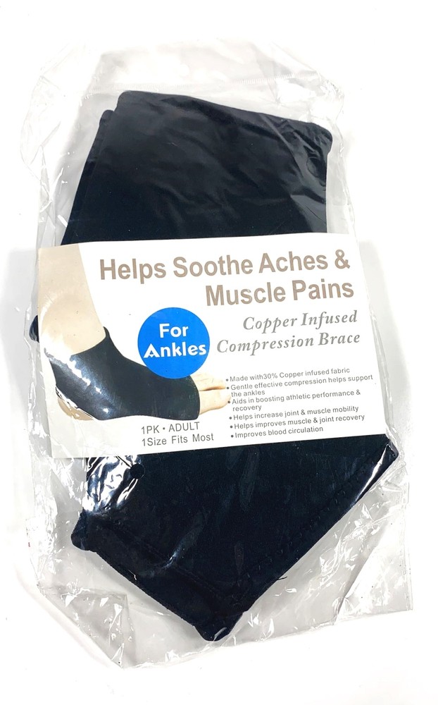 Copper Infused Compression Brace Support for Ankles, Black