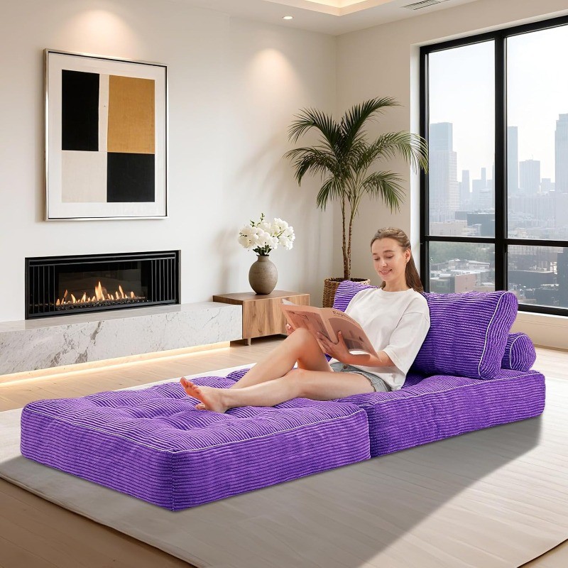 Folding Sofa Bed, Convertible Sleeper Chair Bed w/Dual-Pillow & Handle, Foldable