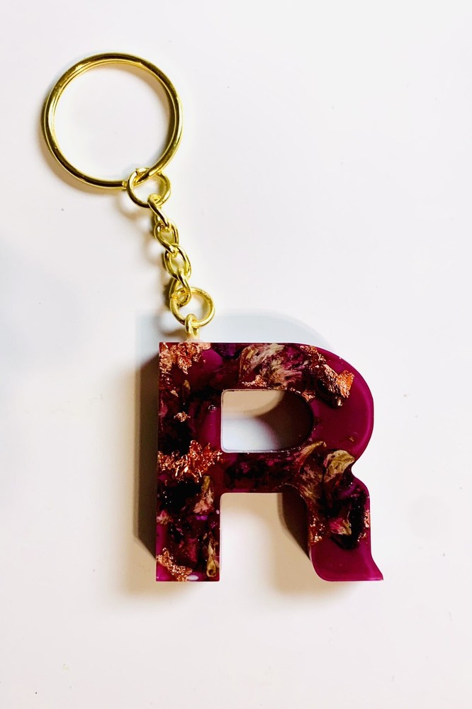 Rose Petals & Copper Flakes Personalize Keychain