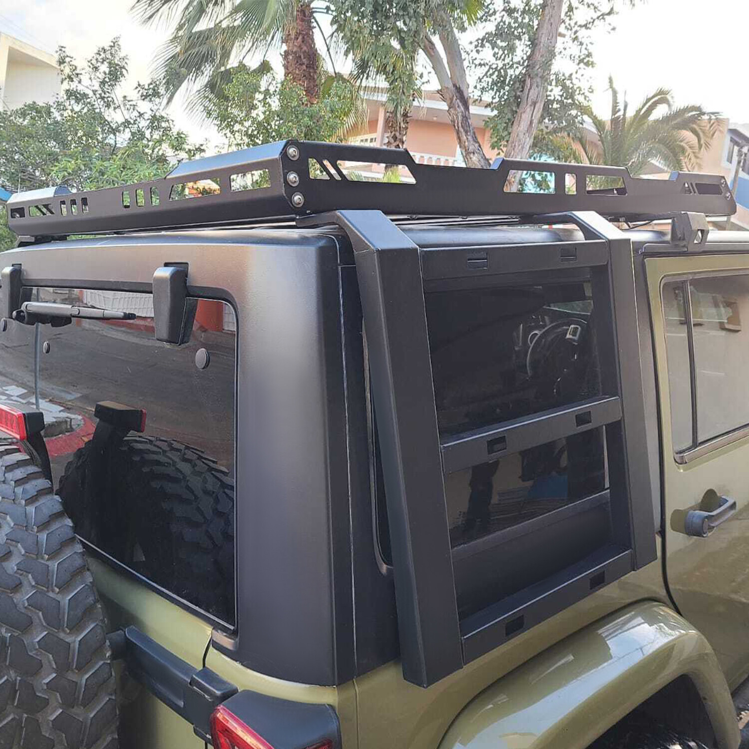 Roof Rack Cargo Basket Luggage Carrier & Ladders For 2007-2018 Jeep Wrangler JK
