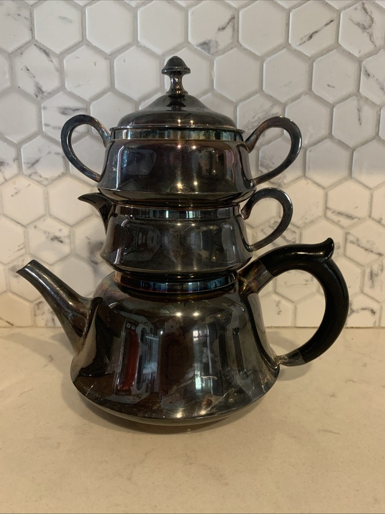Vintage India A1 W.A. Silver Stacking Teapot Set Needs To Be Polished!!