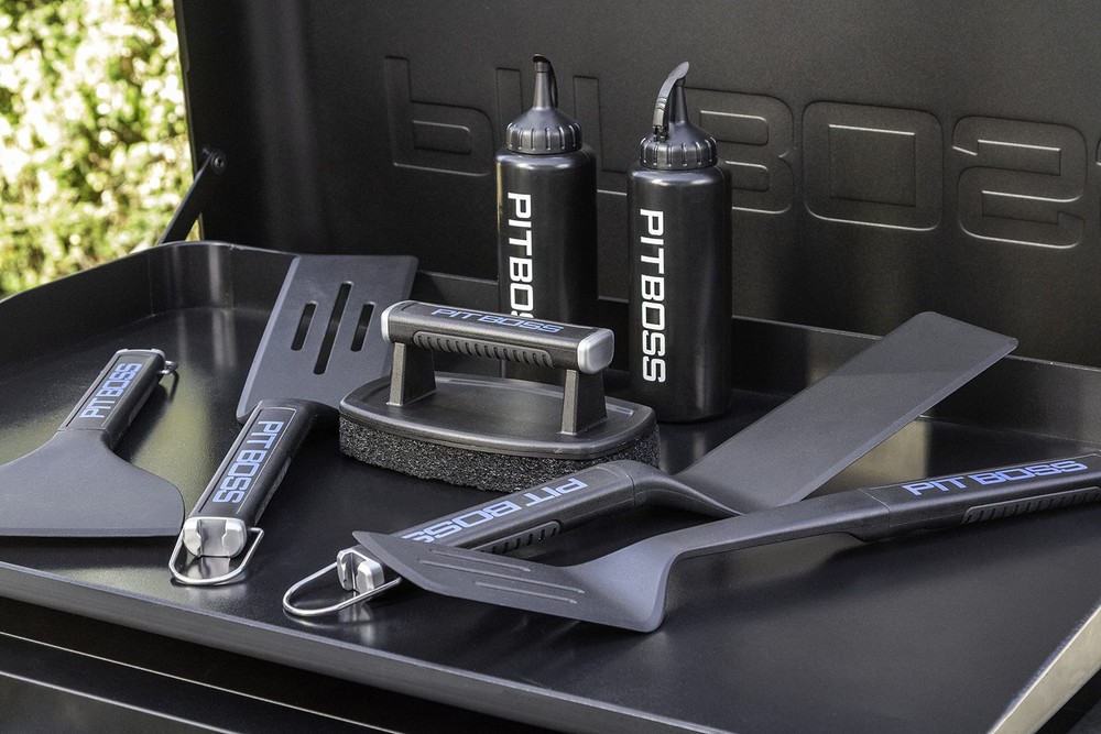 Ultimate 5 Piece Griddle Tool Set with Spatulas Scraper and Cleaning Brush