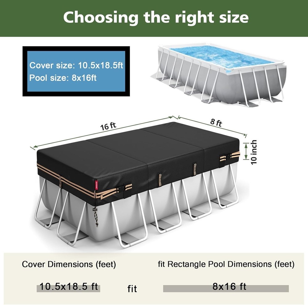 Durable 8x16 Ft Rectangular Pool Cover for Bestway/Intex - Safe & Reliable