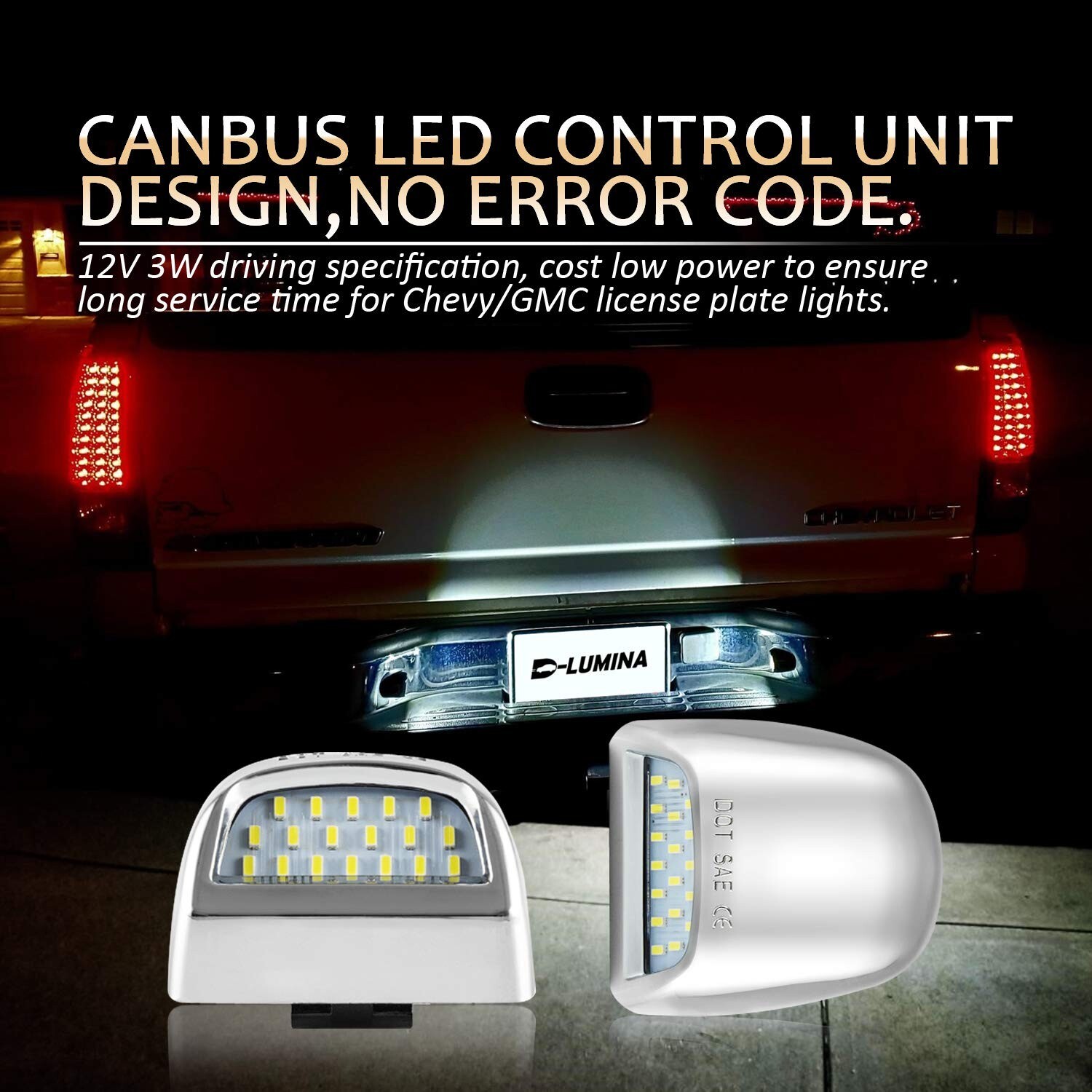 LED Chrome License Plate Lamp For 1999-2013 Chevrolet Silverado 1500/2500/3500HD