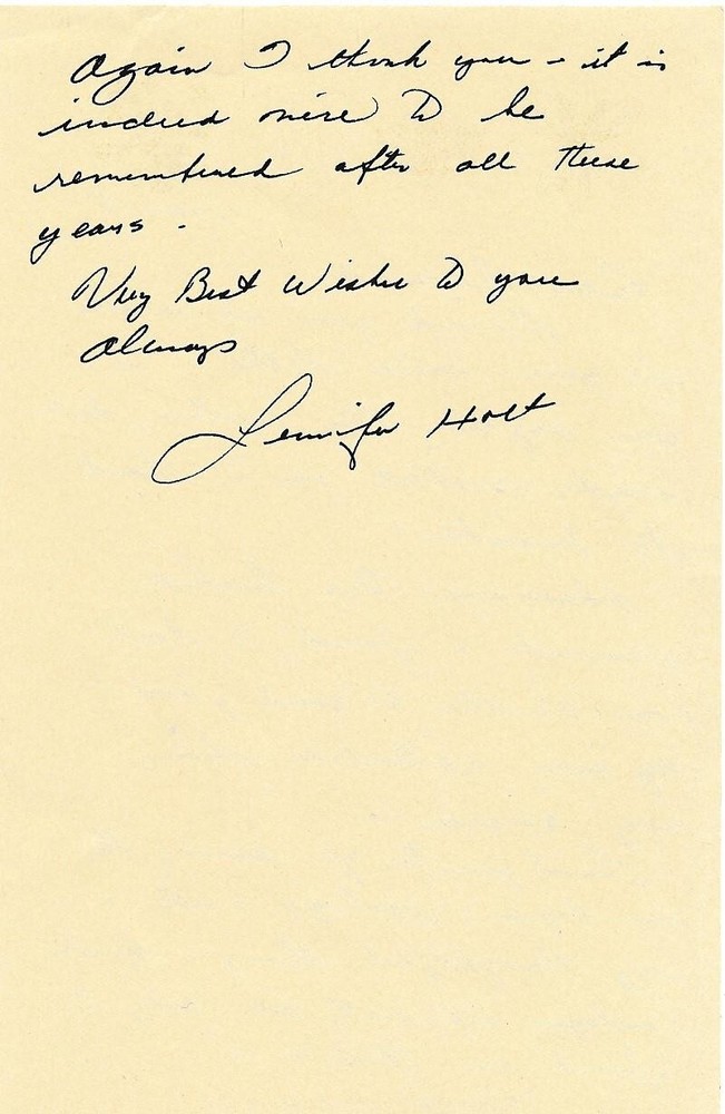 Jennifer Holt- Handwritten Signed Letter