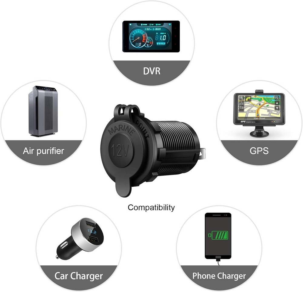 Waterproof 12V Cigarette Lighter Socket with Overload Protection for Vehicles