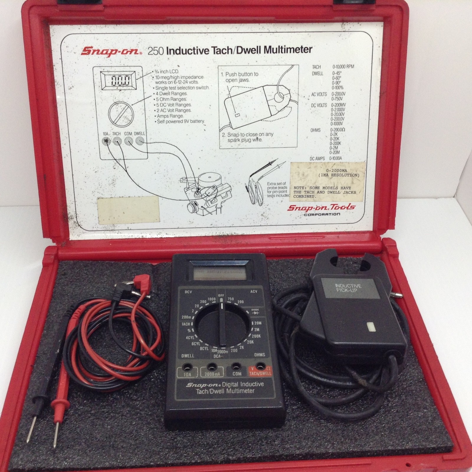 Snap-On 250 Digital Inductive Tach/Dwell Multimeter w/ Carrying Case