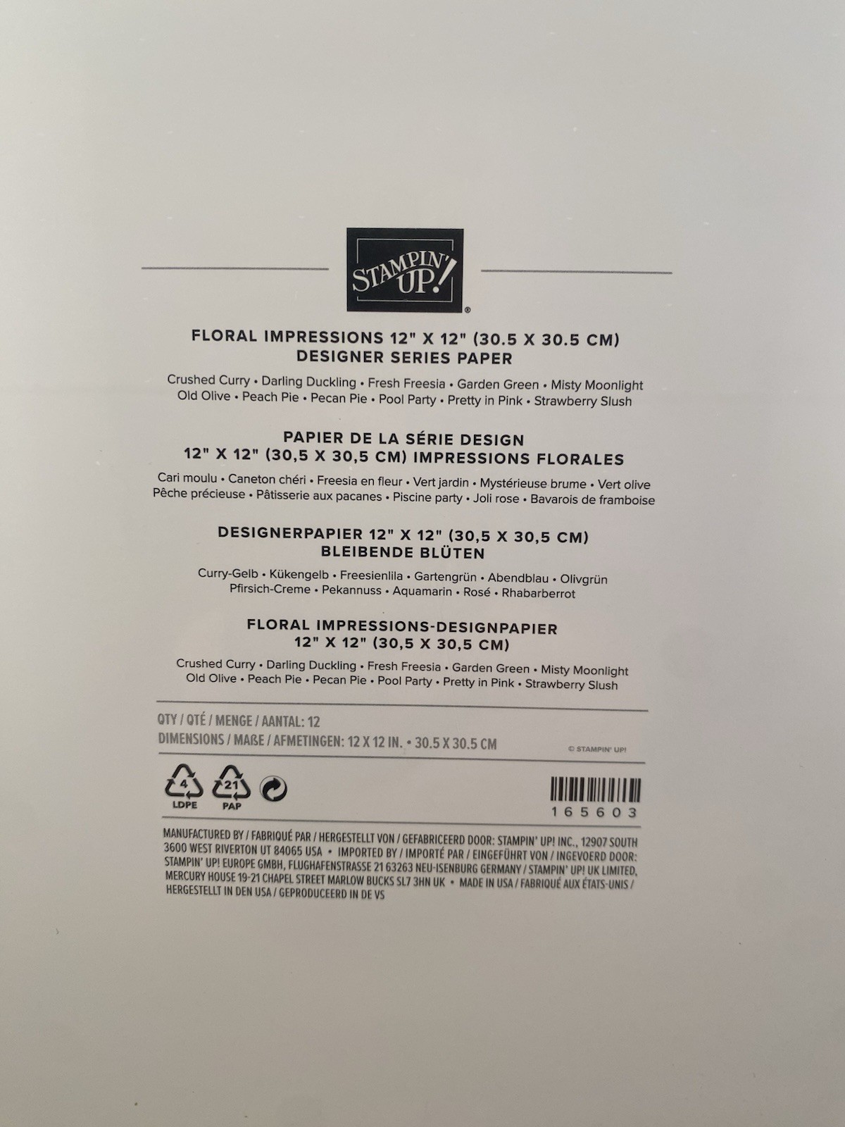 FLORAL IMPRESSIONS Designer Series Paper DSP Stampin Up 12x12 Full Pack 2602