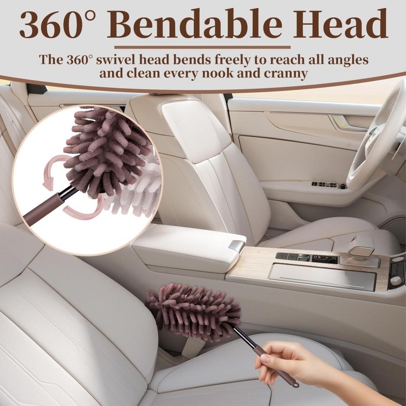 2 PCS Car Interior Duster with Extension Pole, Microfiber Duster with Bendable