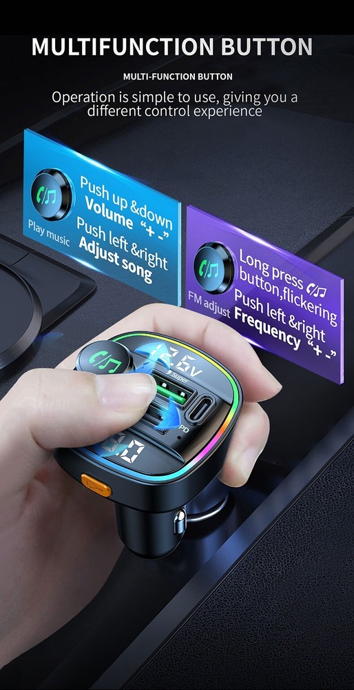 Car FM Transmitter Bluetooth 5.0 Wireless Handsfree MP3 Player Charger Adapter