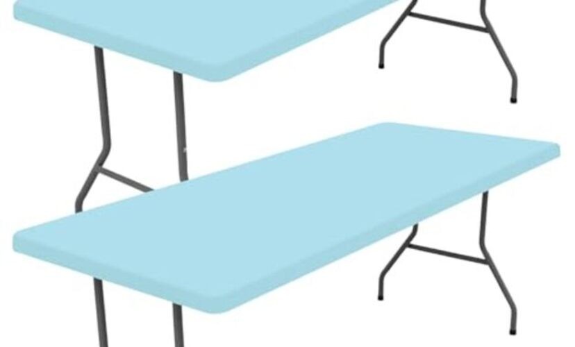 Spandex 4 Foot Rectangle Table Cloth 2 Pack, 48" x 24" (Rectangular) Baby Blue