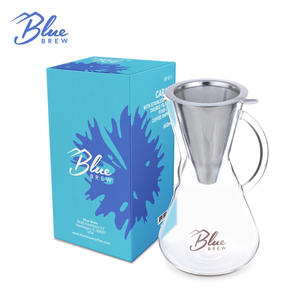 BLUE BREW BB1011 Pour Over Brewer | Coffee Maker Carafe w/ Permanent Filter