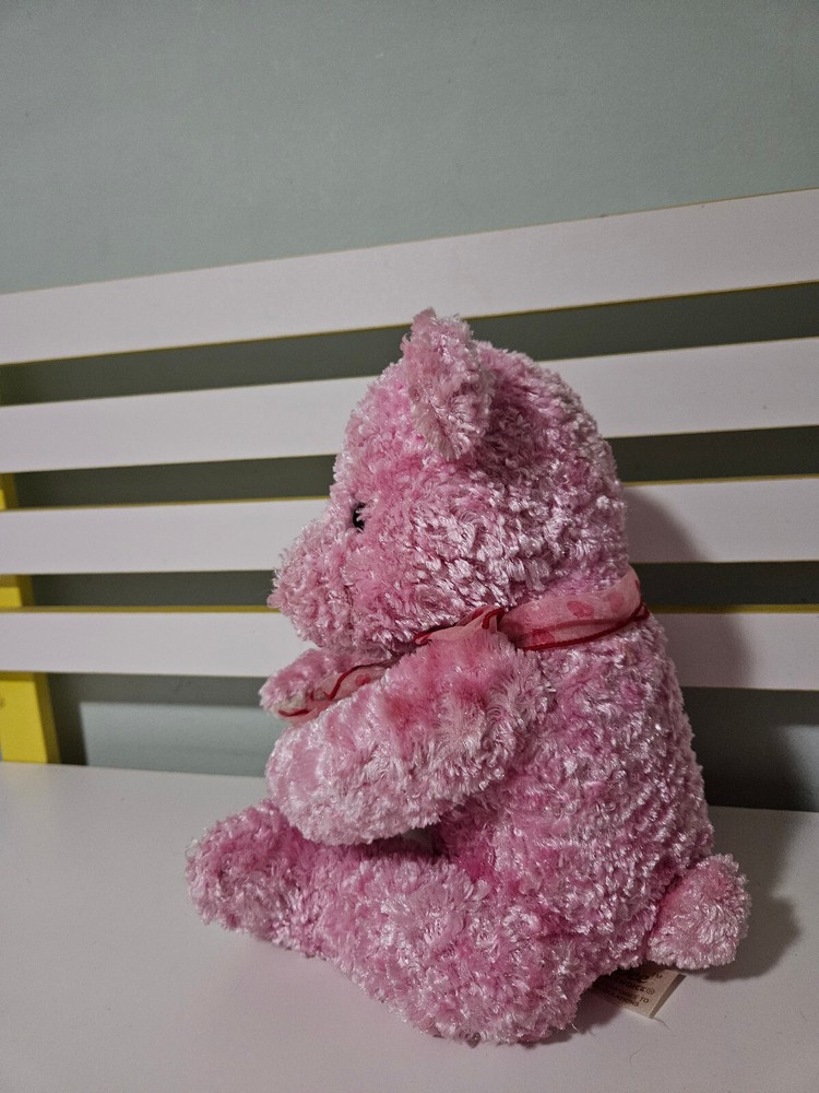 DAN DEE TEDDY BEAR PINK HOOK N LOOP ON HANDS RED NOSE SHINY MATERIAL 24CM