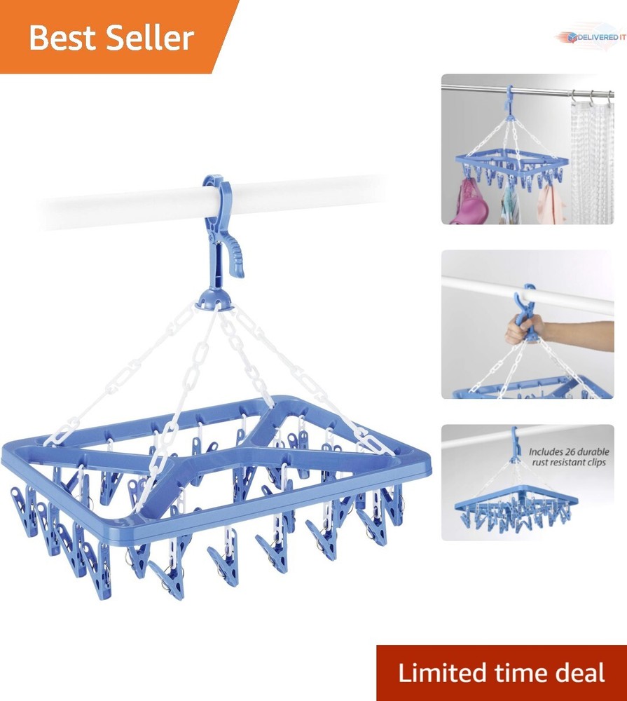 Clothes Drying Rack Plastic 26 Clips Collapsible Adjustable Portable