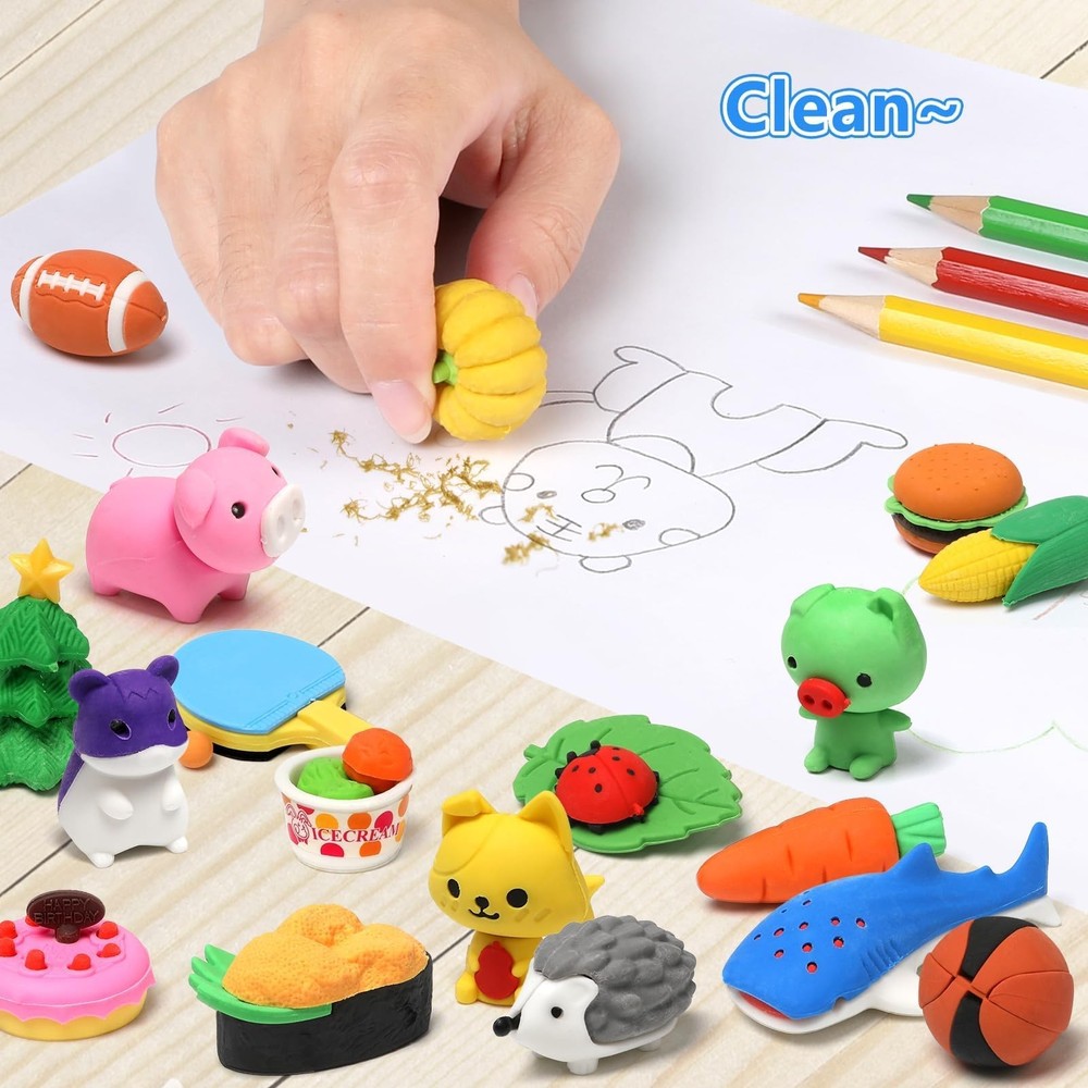 HINZER 100 Pack Animal Erasers for Kids Bulk Pull Apart 3D Puzzle Assorted