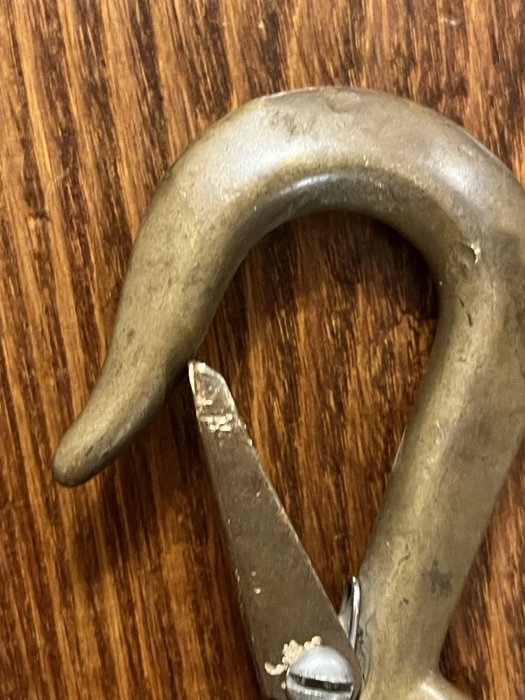 Vintage Solid Brass Hook With safety Latch 4”x 2-1/2”