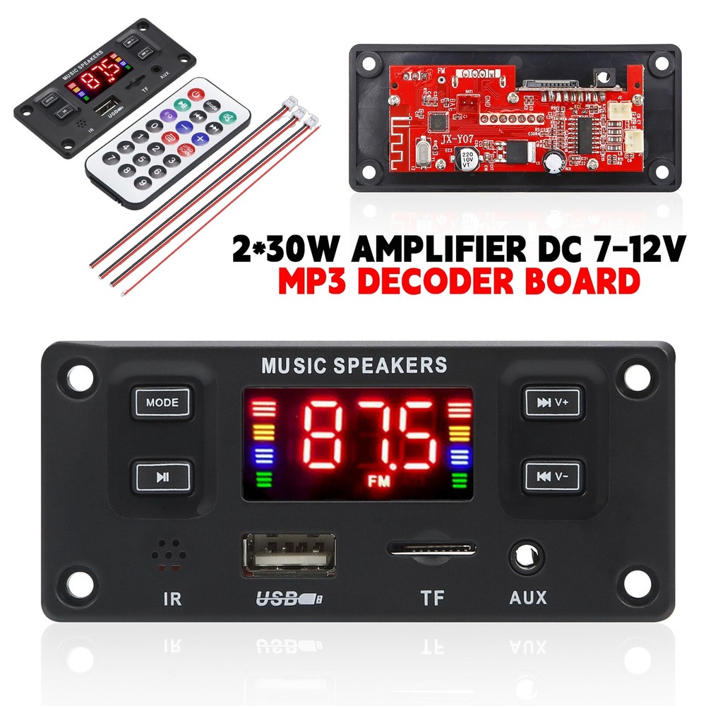 60W 2*30W Amplifier DC 12V MP3 Decoder Board Module Kit Bluetooth MP3 USB AUX FM
