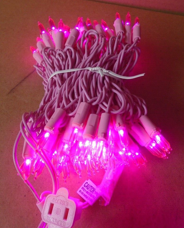 YULETIME Commercial Grade Pink LED String Lights Pink Wire (2-boxes)