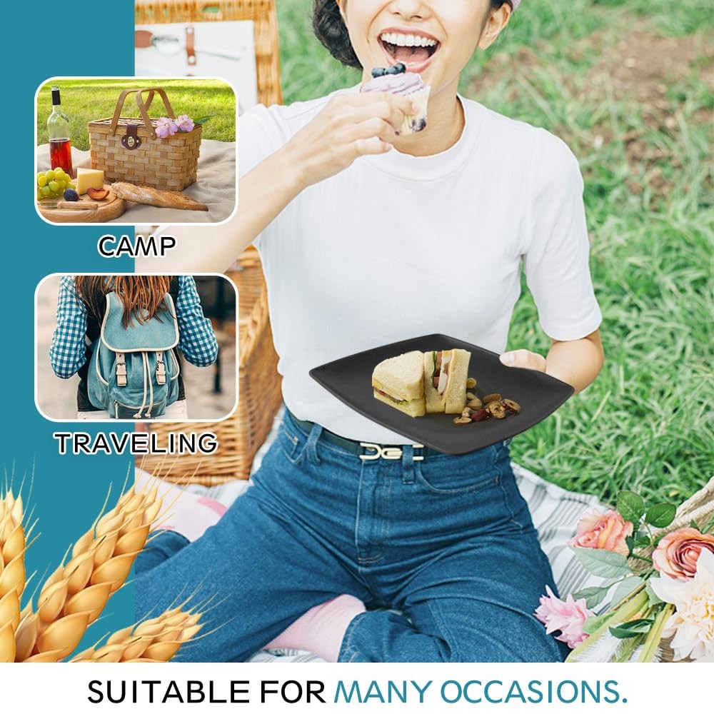 88-piece With Flatware Plastic Kitchen Wheat Straw Square Dinnerware Set for ...