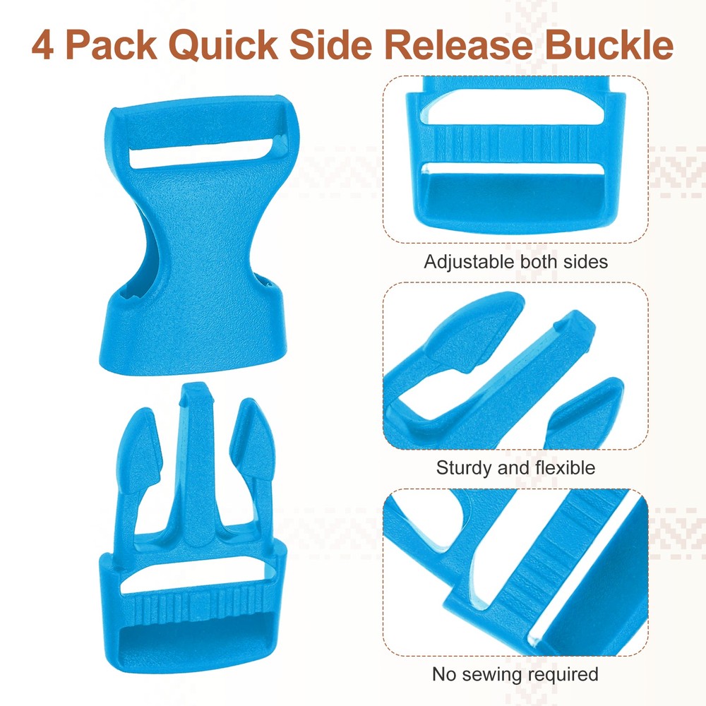 4 Pack Quick Side Release Buckle, 0.8" Plastic Buckle Clip, Blue