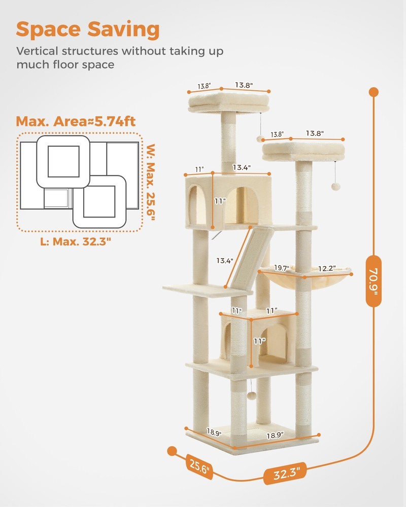 Upgrade Cat's Playtime: Multi-Level Cat Tower with Extra thick scratching Post