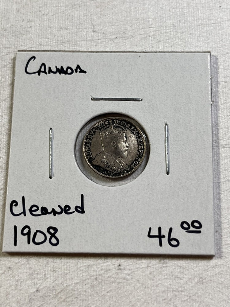 1908 Canada 5 Cents Small Silver Coin Cleaned