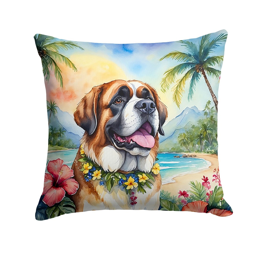 Saint Bernard Tropical Luau Throw Pillow