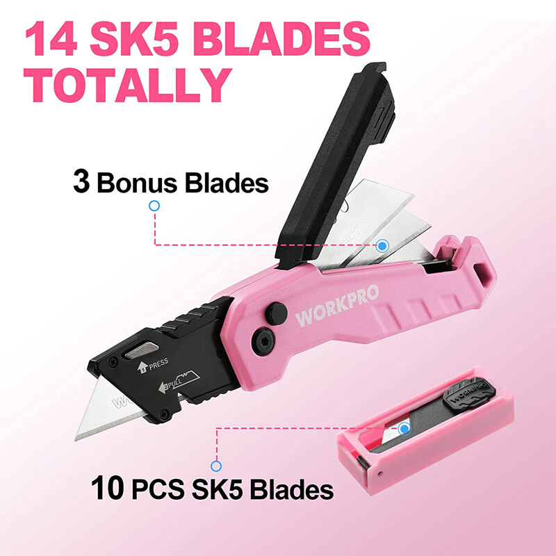 WORKPRO Compact Folding Utility Knife Box Cutter Quick Change Blade w/13PC Blade