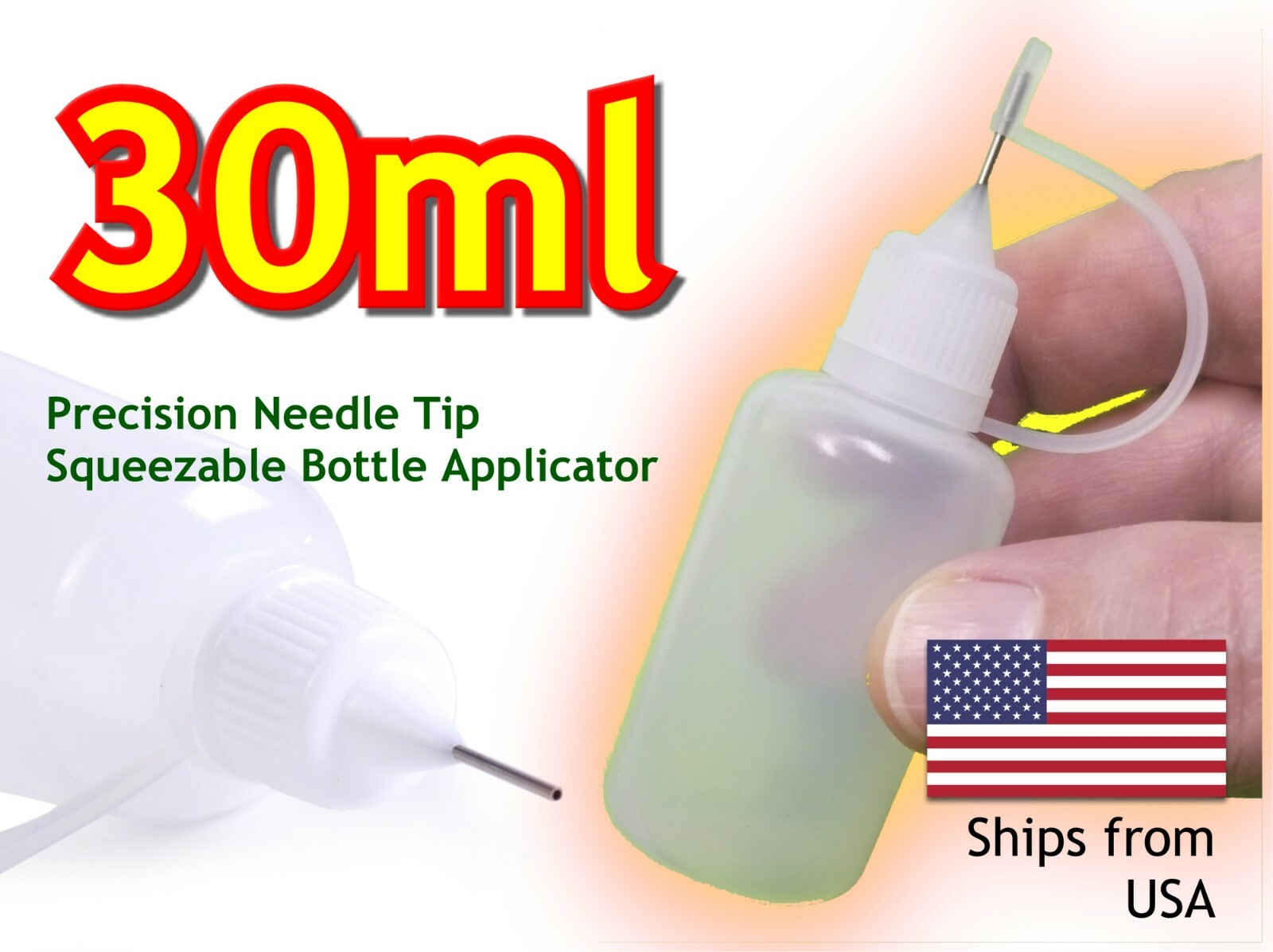30ml Empty Needle Tip Squeezable LDPE Plastic Bottles, White Cap