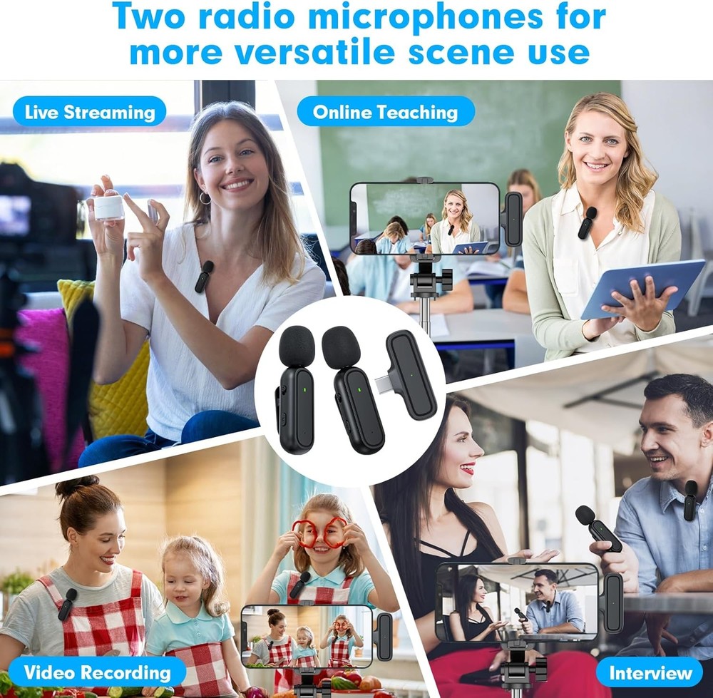 Wireless Lavalier Microphone with Charging Case for Android iPhone iPad Vlog Mic