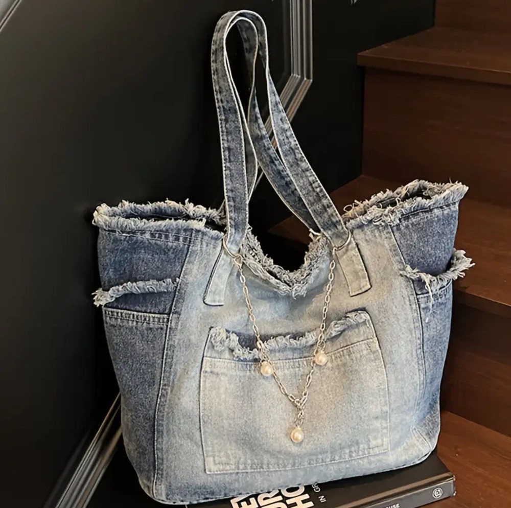 Blue Denim Large Shoulder Bag