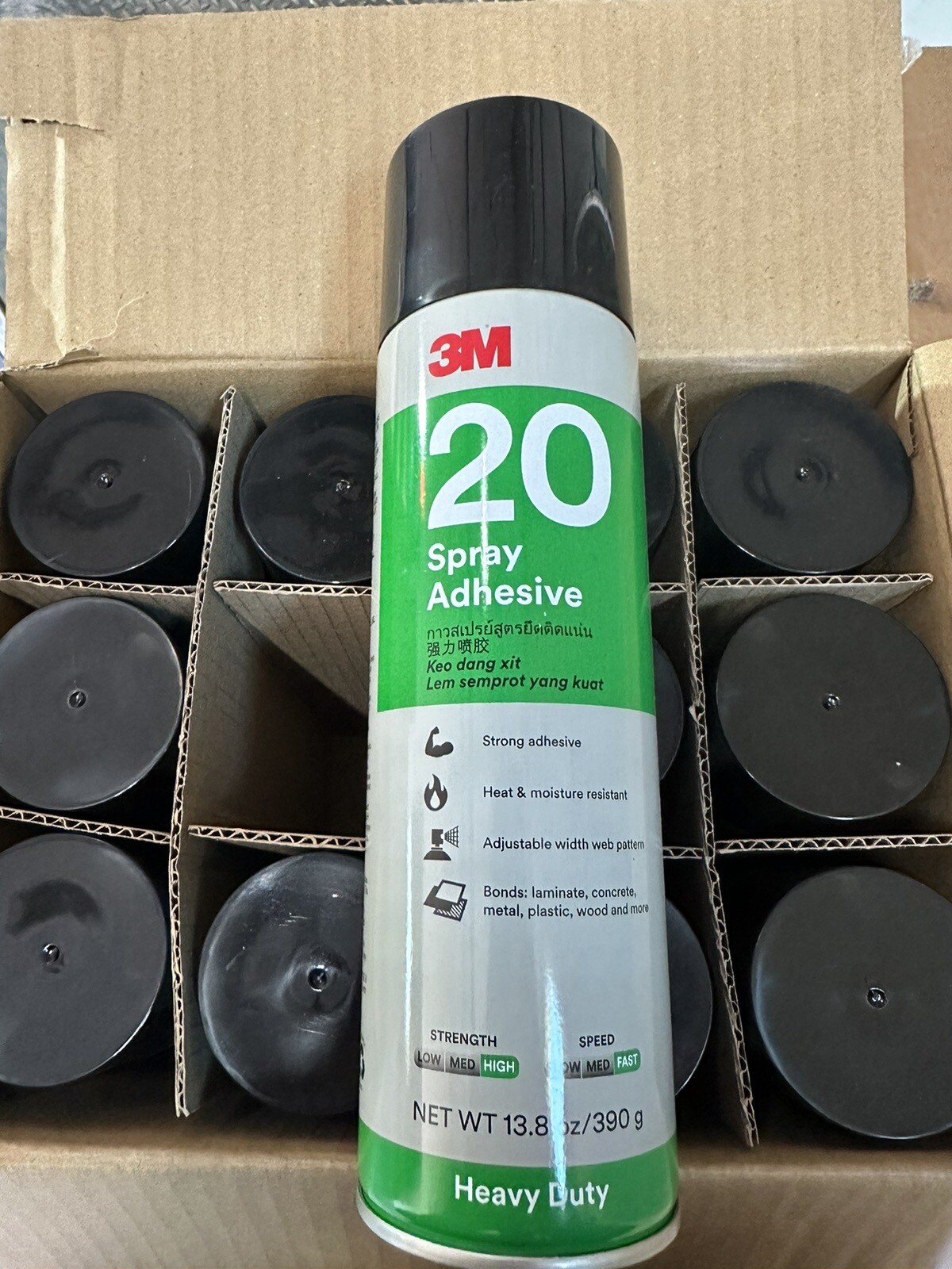 3M Heavy Duty 20 Spray Adhesive Clear, Net Weight 13.75 oz, 12 Pack