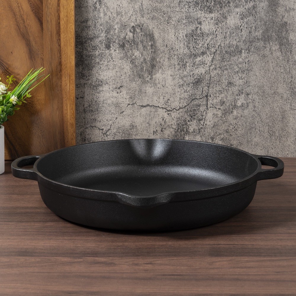 14 inch Non-Stick Cast Iron Frying Pan, Black