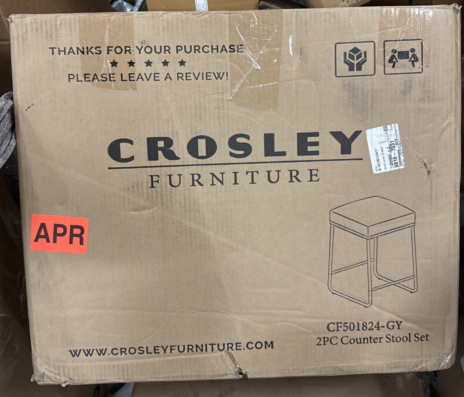 Crosley Set of 2 Beckett Counter Height Barstools Gray: Upholstered Velvet, 24"