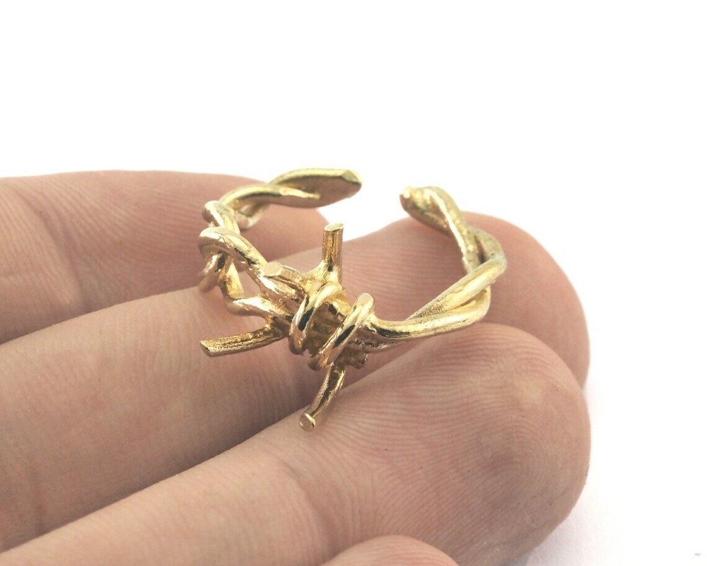 Barbed wire Adjustable Ring Raw Brass (7-9US inner size) 4242