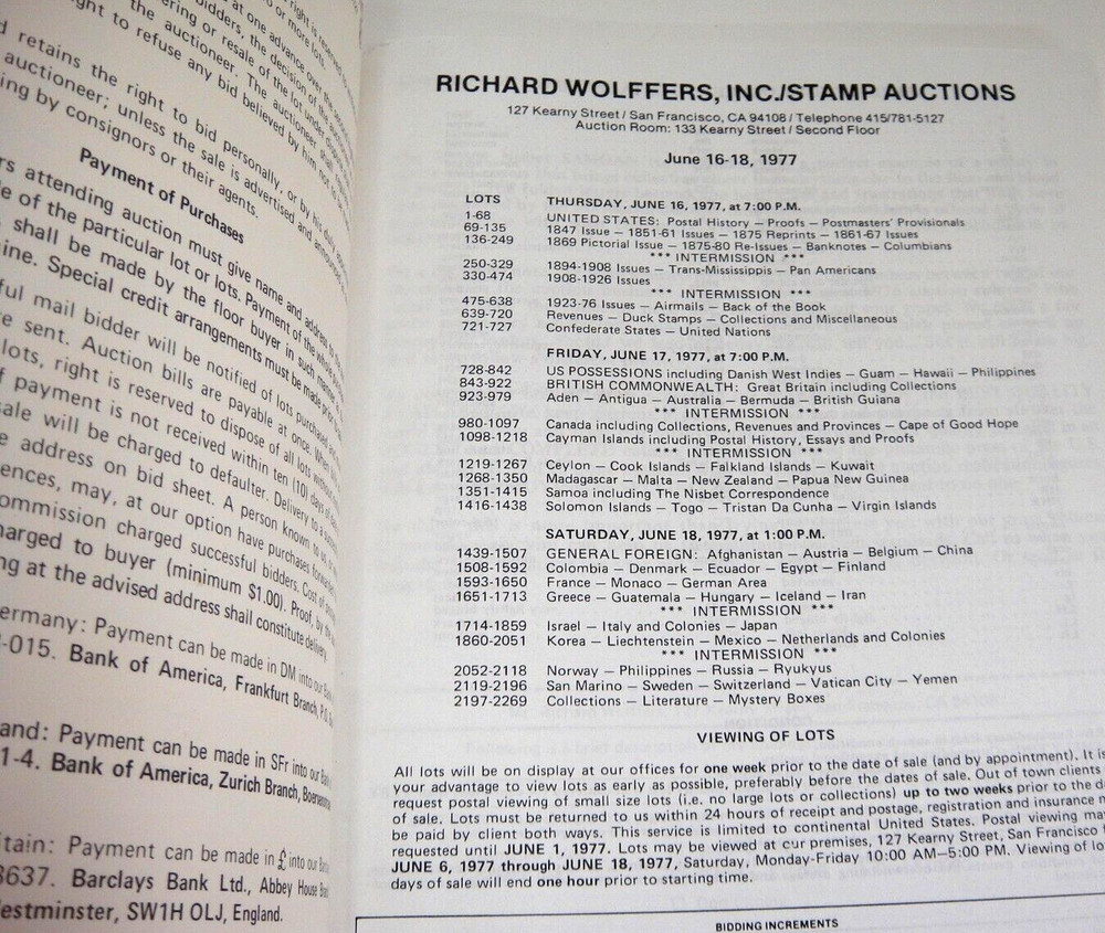 Wolffers Stamp Auction Catalog 1977 w Prices Realized Hawaii Covers Confederate
