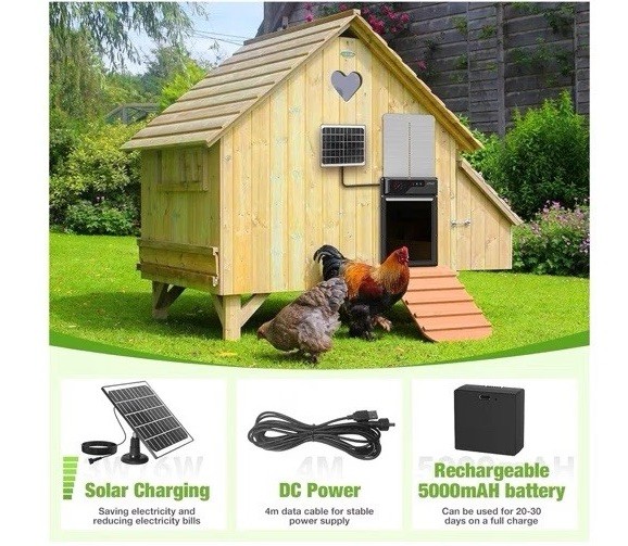 Automatic Chicken Coop Door with Camera, Battery Solar Powered, App Timer Remote