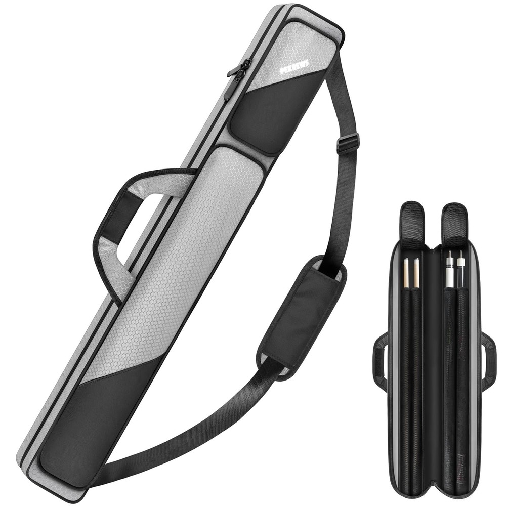 Durable Pool Cue Case 2x2 - Holds 2 Sticks, Accessory Pockets, Shoulder Strap