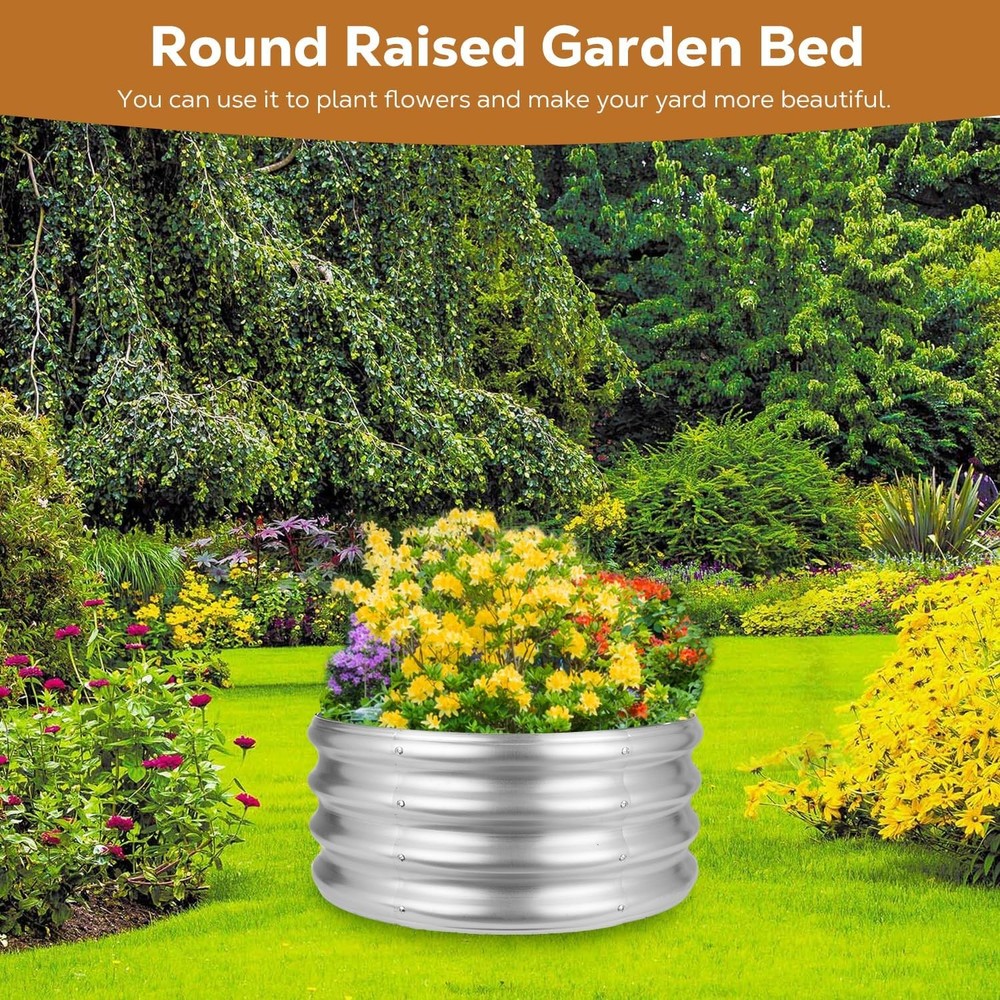 24 Inch Round Galvanized Fire Pit Ring, Silver Round Galvanized Fire Ring, 2 Fee